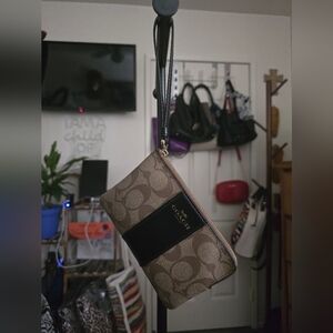 Coach Signature Brown and Black Wristlet
